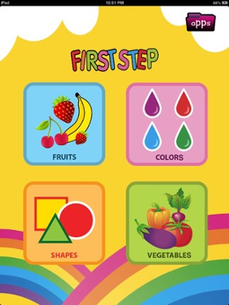 First Step - Fun and Educational Game for Toddlers, Pre Schoolers and Kids to teach about Fruits, Vegetables, Colors, and Shapes ( 1,2,3,4 and 5 Years Old ) screenshot