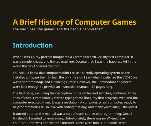 A Brief History of Computer Games (preview) Game Cover