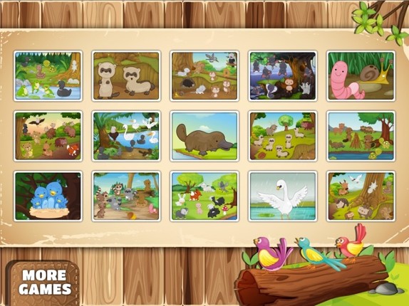 Big Forest Puzzle - free game for toddlers and kids with animals like snakes, bears, frogs ducks, rabbits,  bats, foxes or deers screenshot