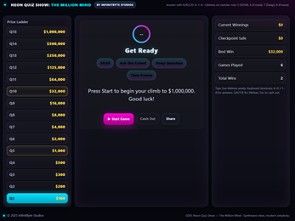 Neon Quiz Show: The Million Mind screenshot