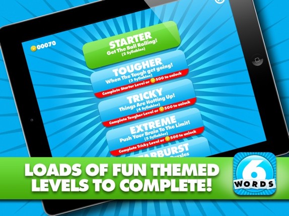 Just 6 Words HD - Use the syllables and build the words screenshot