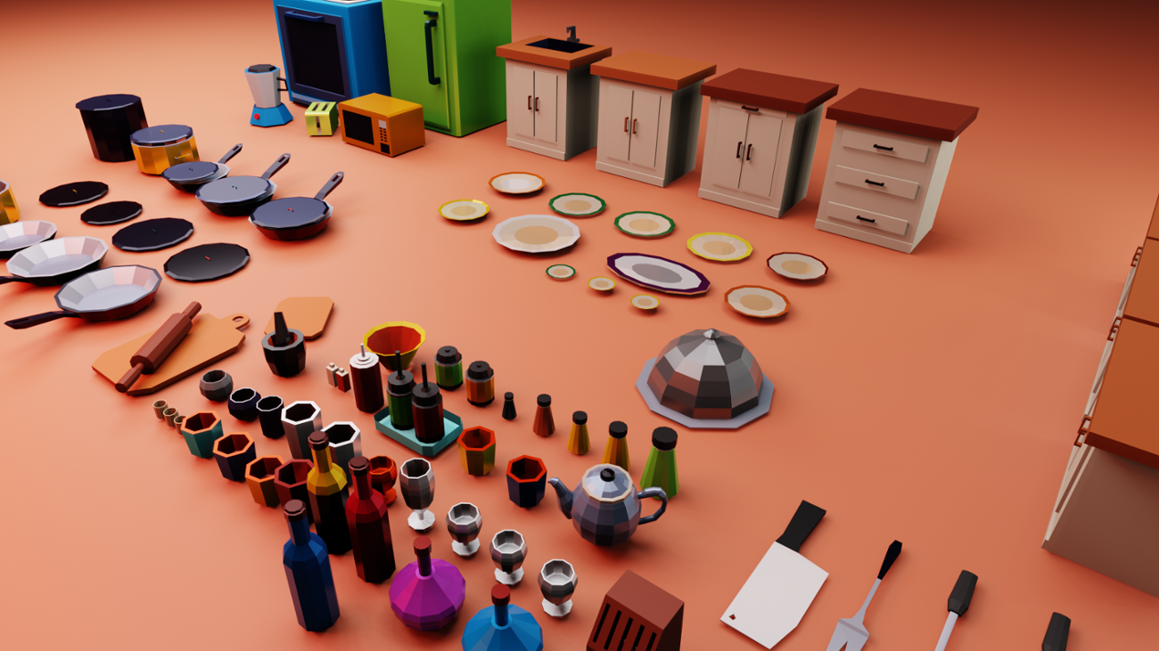 Games like low poly kitchen 3D assets