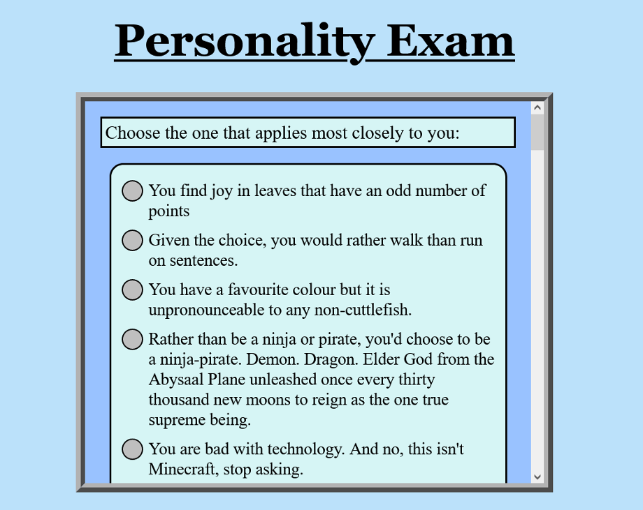 Games like Personality Exam