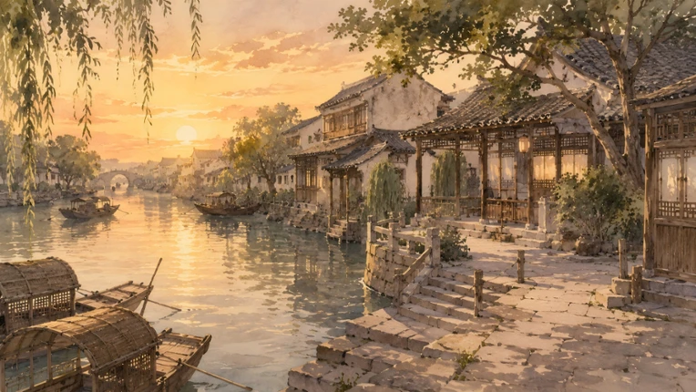 Drifting on the river at dusk Image