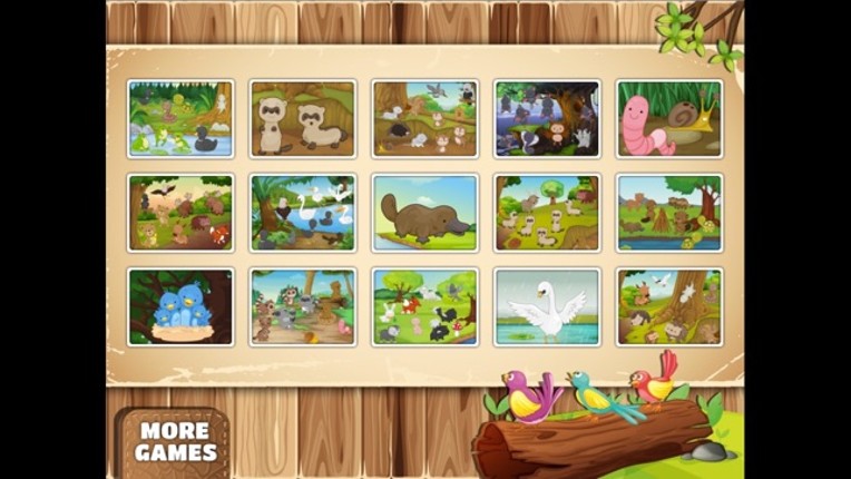 Big Forest Puzzle - free game for toddlers and kids with animals like snakes, bears, frogs ducks, rabbits,  bats, foxes or deers Image