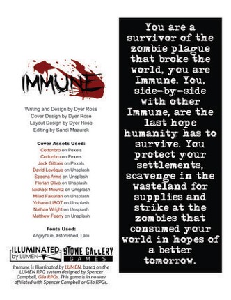 Immune, a post-apocalypse zombie-splatter ttrpg illuminated by shadow screenshot