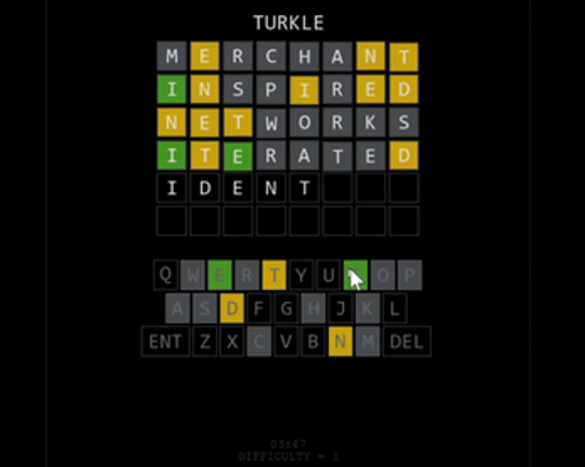 Turkle - a more challenging Wordle screenshot