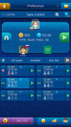 Preference LiveGames online screenshot