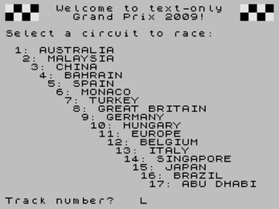 Text-only Grand Prix 2009 screenshot