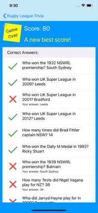 Rugby League Trivia screenshot