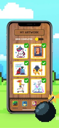 Color by number pixel art page screenshot