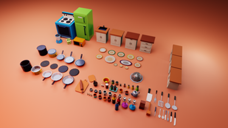 low poly kitchen 3D assets screenshot